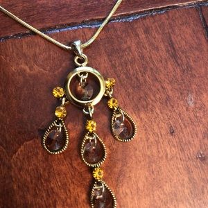 Gold tone Necklace with Amber Crystals